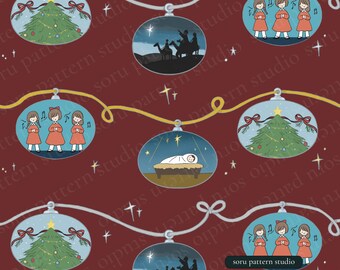 Seamless Christmas Ornament Pattern Printable Digital Pattern Download for Fabric Wallpaper Stationery Scrapbook
