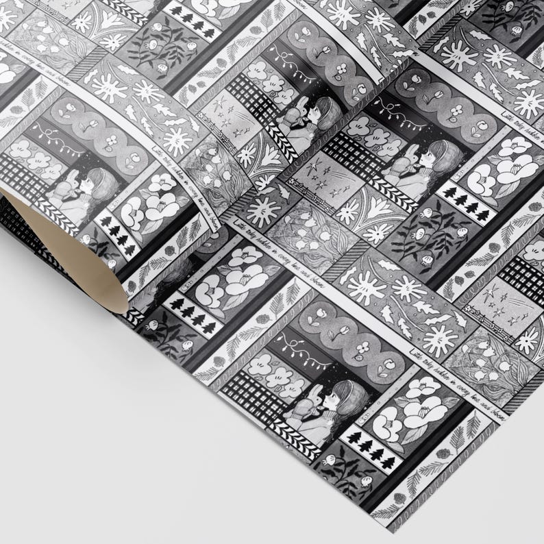 Winter Patchwork Seamless Pattern Monochrome Storybook Illustration Style for Fabric Wallpaper and Art Prints image 7