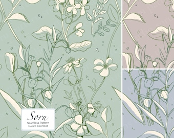 Patrón floral sin costuras de salvia, descarga digital, repetición de flores botánicas para tela, papel tapiz, papelería