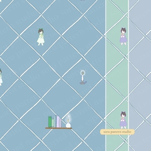 Patrón sin costuras de celosía de diamantes, lámparas de libros para niñas (descarga digital)