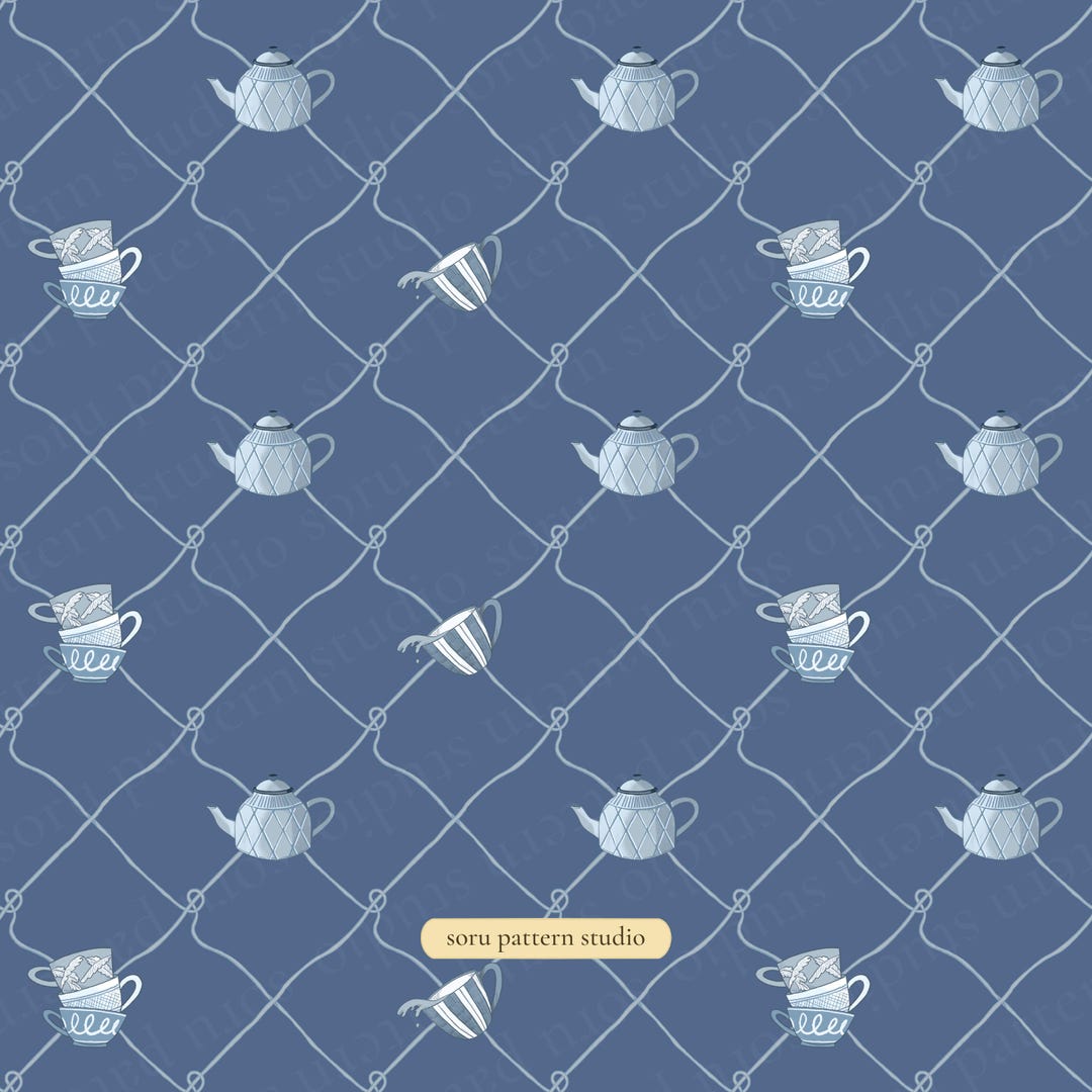 Seamless Tea Set Pattern Printable Digital Instant Download for ...