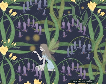 Patrón sin costuras de hada campanilla: Tela oscura de cuento de hadas, papel tapiz (descarga digital)