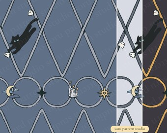 Patrón sin costuras de celosía de gato de medianoche (descarga digital)