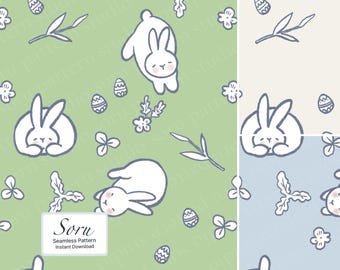 Patrón sin costuras de conejito de primavera para guardería, papel tapiz de tela, habitación de bebé y papelería.