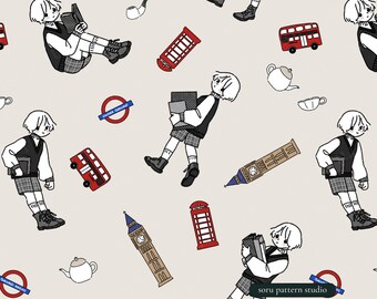 Patrón de la ciudad de Londres, Big Ben, autobús y metro (patrón digital sin costuras)