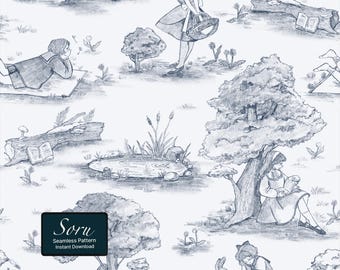 Toile de Jouy Wald Mädchen Muster für Stoff und Tapete