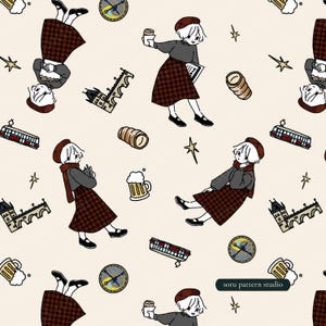 Prague City Icons Seamless Pattern: Fabric, Wallpaper, Stationery (Digital Download)