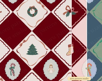 Patrón de enrejado navideño preppy: rombos rosas vintage (descarga digital)