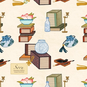 Koreański uczony bada bezszwowy wzór w stylu vintage azjatyckiej ilustracji na tkaninę i tapetę
