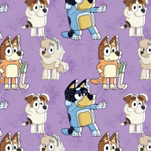 Bluey Cotton Fabric - Cute Cartoon Blue Dog Print Material for Crafts, Apparel, and Plushies | By The Half Yard Cut