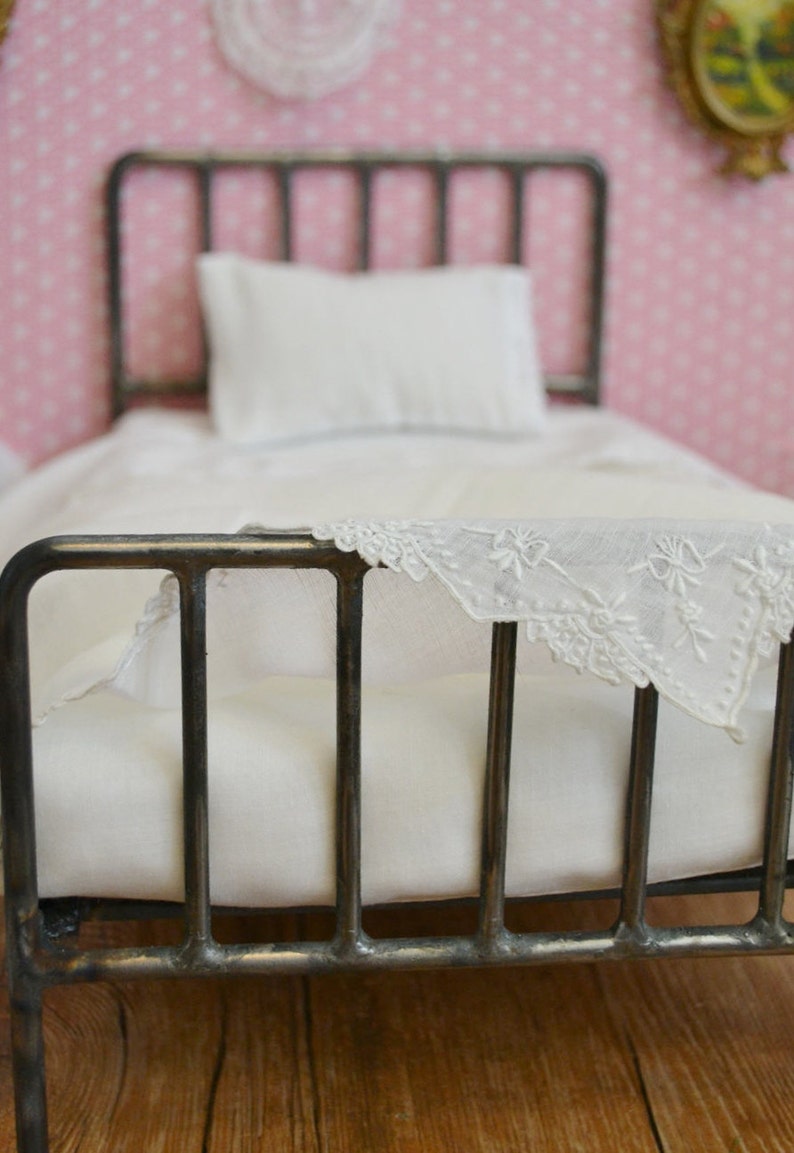 Doll Bed Metal Retro Style Miniature Playscale, Barbie, Blythe Bed image 5