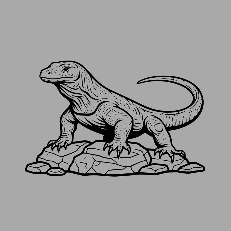 Komodo Dragon SVG, Fierce Lizard Vector Art for T-shirts and Decals ...
