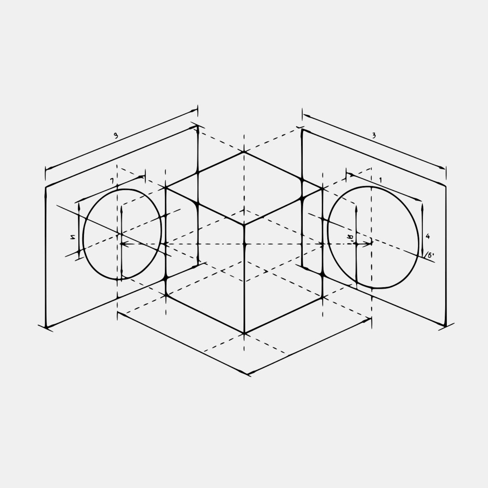 Architectural Isometric Cube Sketch, Technical Drawing DXF, Engineering ...