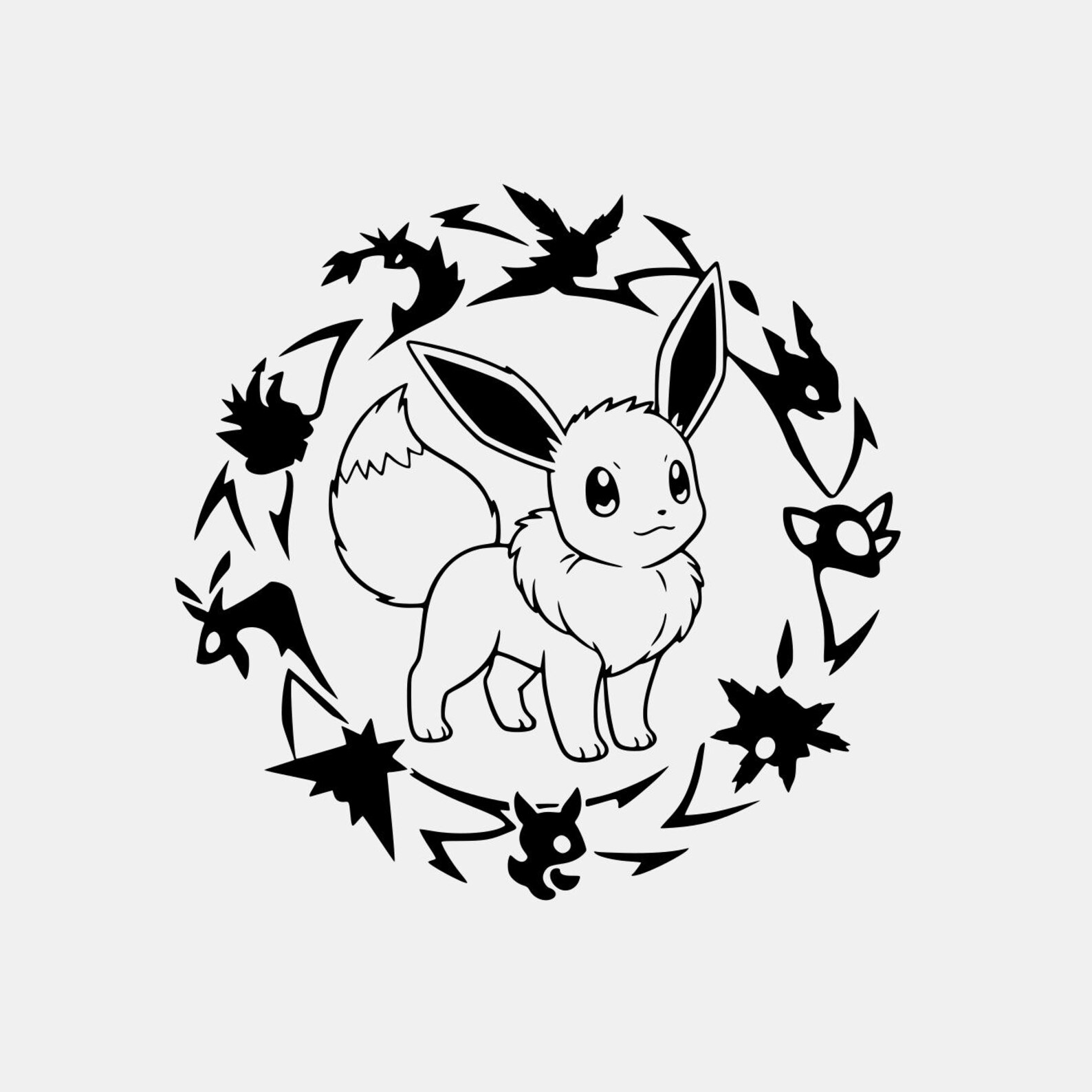 Eevee Evolutions SVG Circle Design, Pokemon Fan Art Cut File