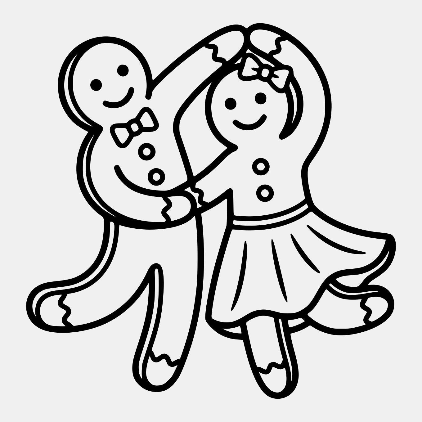 Gingerbread Couple Dancing SVG PNG: Line Art Design for Cricut (digital ...