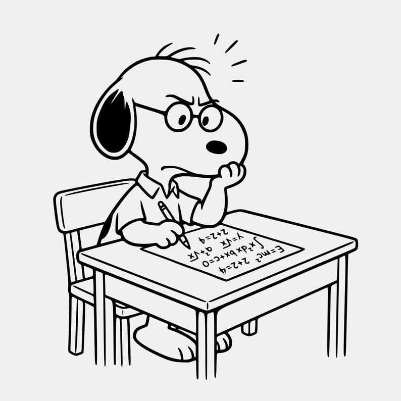Snoopy Math Inage Snoopy Studying Math SVG PNG: Line Art Design for T-shirt Design ...