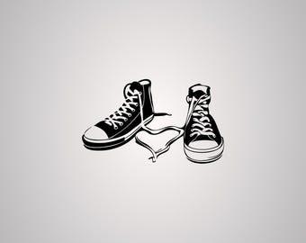 Sneakers SVG | Converse Shoes Silhouette PNG | Heart Shoelace Clipart