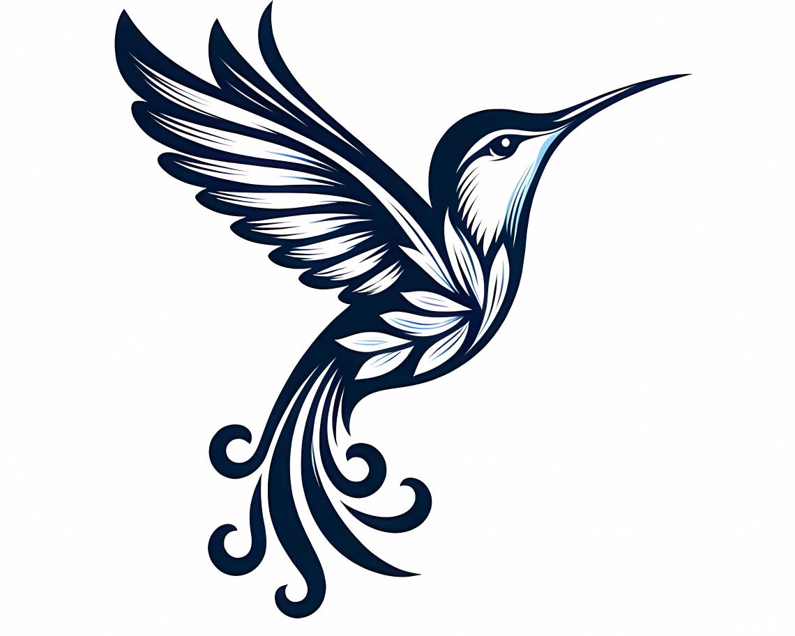 Vector Hummingbird Tribal Hummingbird Silhouette Clipart, Flying Bird SVG PNG (digital ...