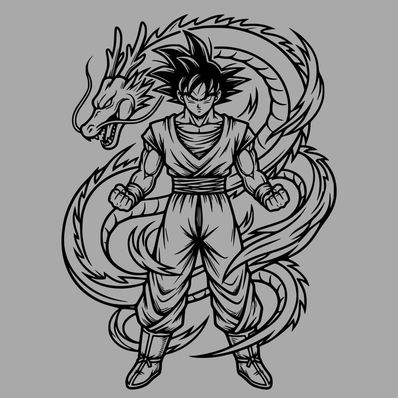 Son Goku Dragon Spirit SVG: Black White Ink Cut File (digital Download ...
