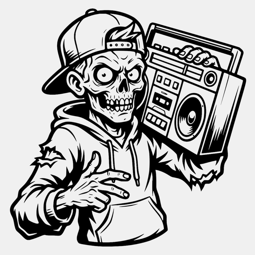 Zombie Rapper SVG, Boombox Hip Hop Skull Vector Art (digital Download ...