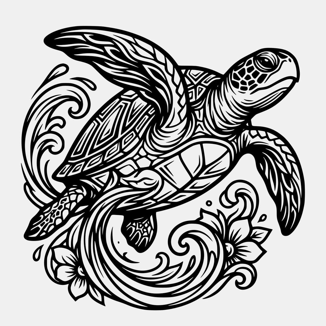 Tribal Sea Turtle SVG, Black and White Line Art (digital Download) - Etsy