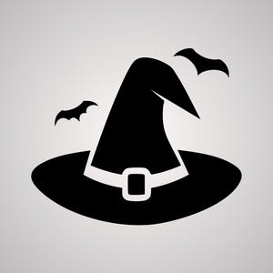 Chapéu de Bruxa SVG | Bruxa Assustadora PNG | Clipart de Silhueta de Halloween com Morcegos para Cricut e Artesanato DIY