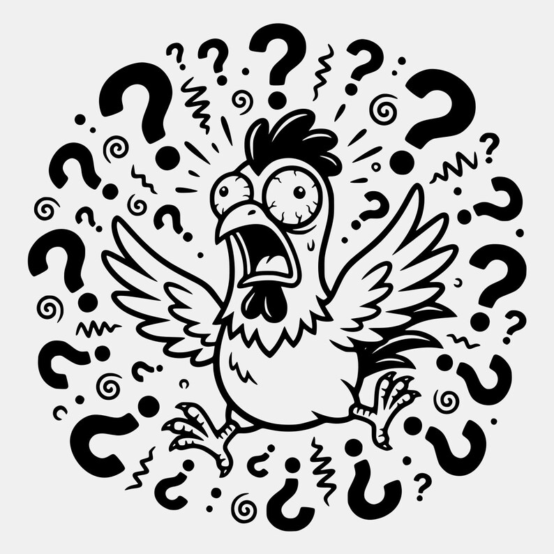 Confused Chicken SVG, Shocked Cartoon Bird Clipart, Question Mark ...