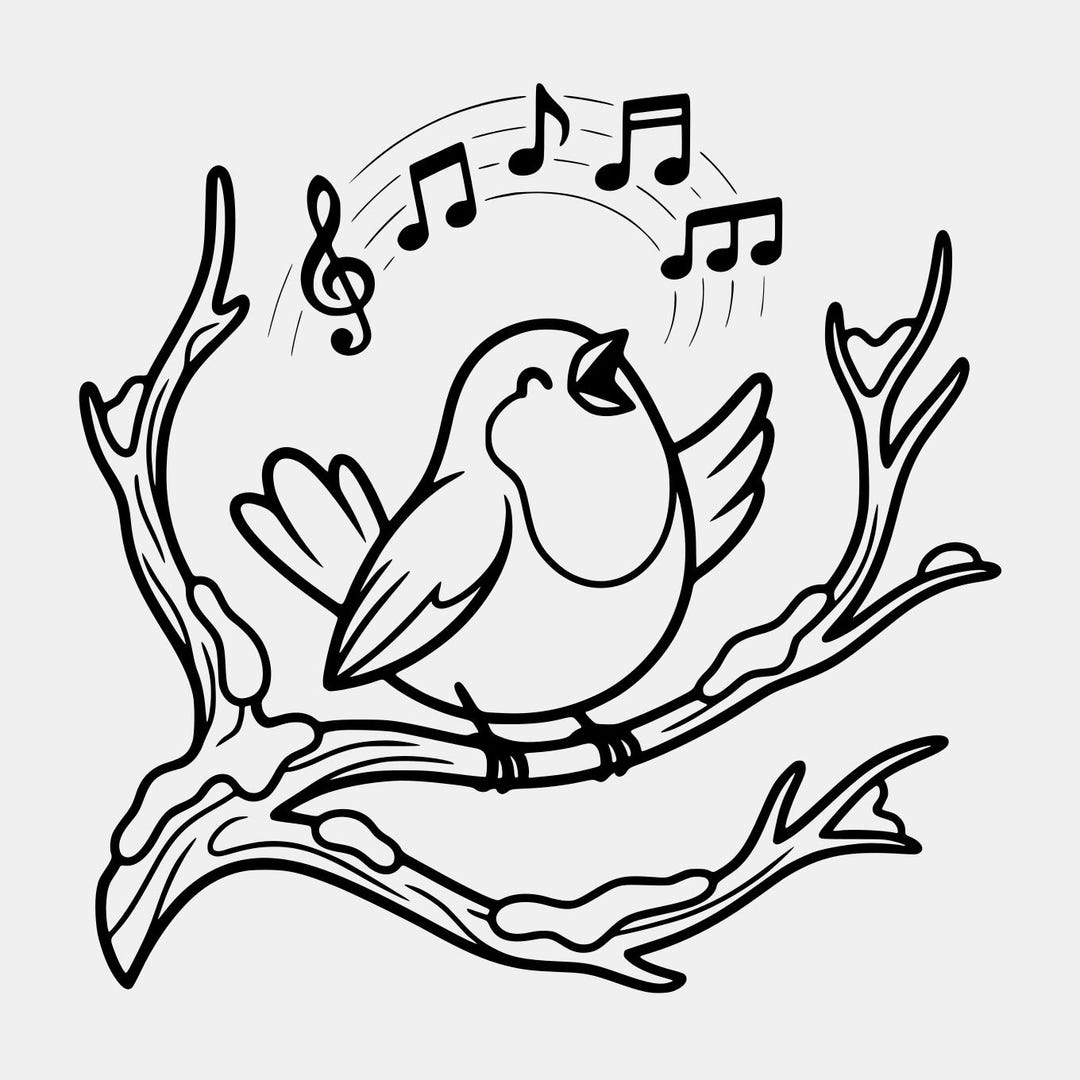Bird Singing on Branch SVG PNG: Line Art Design (digital Download) - Etsy