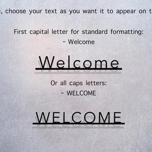 May include: A graphic with the word "Welcome" in two different styles. The first style has a capital "W" and lowercase letters, while the second style is all capital letters. The text is in black on a light gray background.