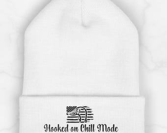 Embroidered Cuffed Fisherman Beanie | Hooked on Chill Mode custom beanie