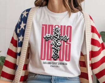 Jesus Floral Cross Christian Streetwear Shirt | He Is Risen Faith Based Graphic Tee | Jesus Loves You Bible Verse Top | Christian Mom Gift
