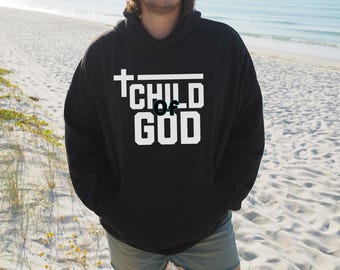 Sudadera con capucha "Hijo de Dios", sudadera con capucha de cruz cristiana de tejido grueso, ropa cristiana, regalo de bautismo, productos de Jesús, sudadera con capucha cristiana para hombre, Gildan 18500
