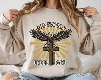 Matthew 28:6 One Nation Under God American Eagle Christian Sweatshirt | Catholic Sweatshirt Patriotic Religious Apparel Easter Husband Gift