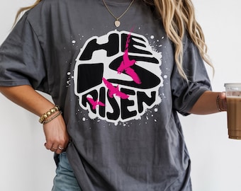 He Is Risen Comfort Colors Christian Streetwear Shirt | Christian Mom Spiritual Bird Graffiti Tee | Spring Jesus Church Shirt Religious Gift