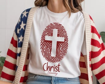 Christ Identity Fingerprint Cross Christian Streetwear Shirt | Faith-Based Cross Unisex Religion Top |  Christian Mom  Spiritual Present