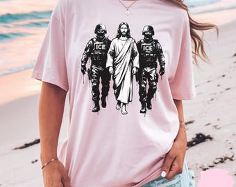 Jesus Arrested Parody Anti-ICE Shirt | Sarcastic immigrant rights tee | no human is illegal | social justice shirt | christian gift ideas