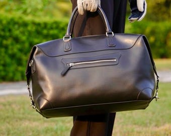 Handgefertigte schwarze Leder Gepäcktasche, Echtleder Weekender Tasche für Männer & Frauen, Luxus Reisetasche, Handgepäck, Ledertasche, Groomsmen Geschenk
