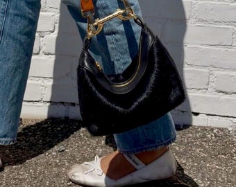 Bolso hobo de piel con pelo / Bolso de piel con pelo personalizado / Herrajes dorados o plateados / Bolso de hombro de lujo personalizado / Regalo para ella