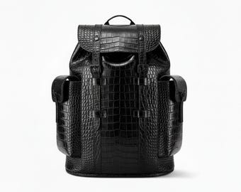 Handgefertigter schwarzer Lederrucksack für Männer, echter Leder-Laptop-Rucksack, große Reisearbeitstasche, Vatertagsgeschenk für Ihn