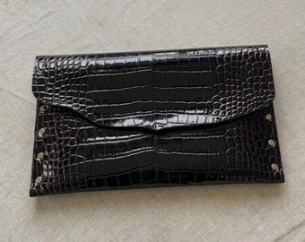Handmade Crocodile Embossed MacBook Sleeve 13 14 15 16 inch, Luxury Leather Laptop Case, Snap Closure Tech Cover, Personalized Gift