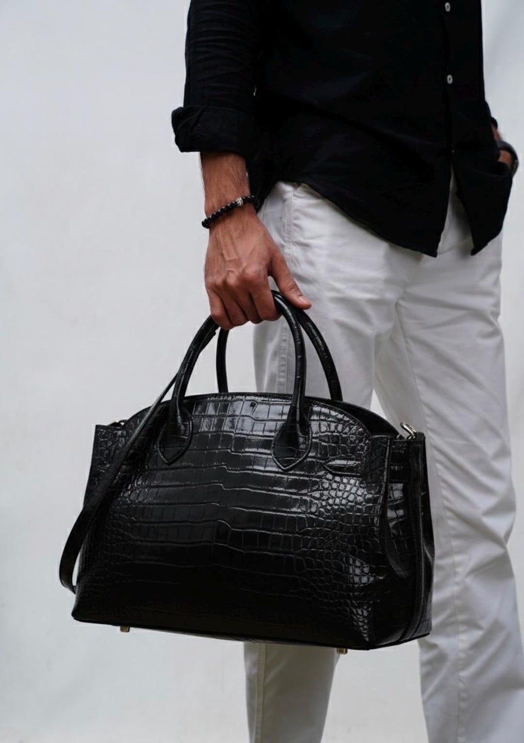 Large Crocodile Embossed Leather Carryall Bag - Black Empire Style Tote for Women - Professional Business Work Bag Fits 13" Laptop - Etsy UK
