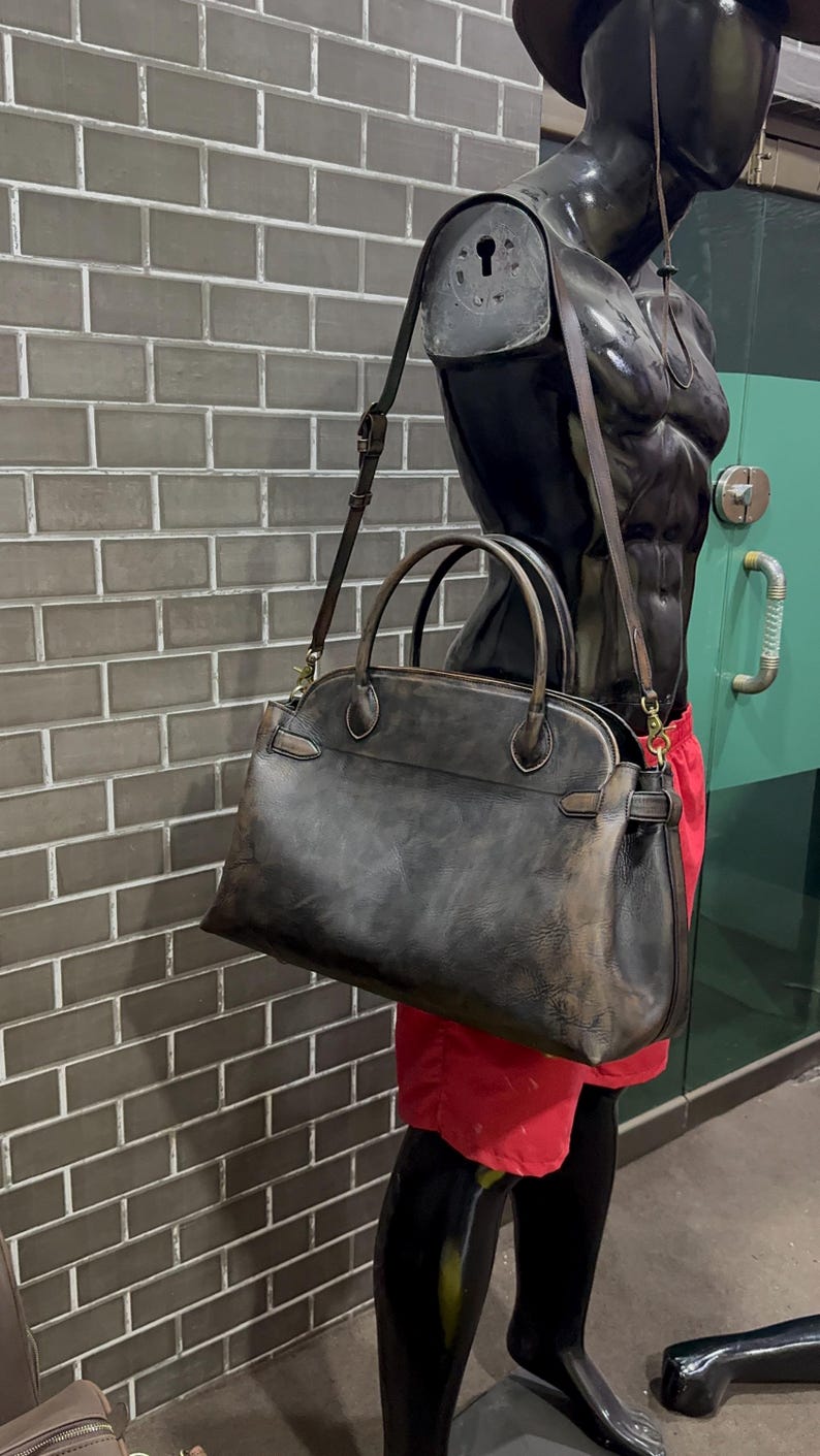 Distressed Leather Satchel Bag, Vintage Leather Handbag, Handmade Bag, Old Money Bag, Genuine Leather Purse, Leather Crossbody Bag, Gift Her image 7