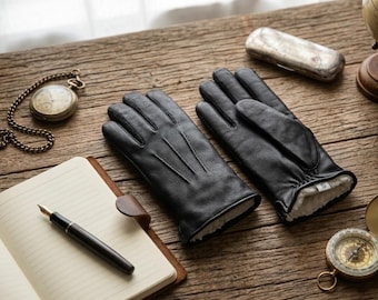 Guantes de invierno de cuero con forro de piel sintética de conejo, cálidos guantes de piel de oveja, un regalo de lujo para el frío.