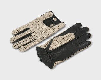 Herren Leder & Häkelhandschuhe - Vintage Racing Style, atmungsaktive Autohandschuhe, klassisches Geschenk für Ihn
