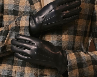 Herren italienische Nappaleder Handschuhe | Gefütterte Winterhandschuhe | Vintage Schaffell Biker Handschuhe | Herren Schwarz Leder Zubehör
