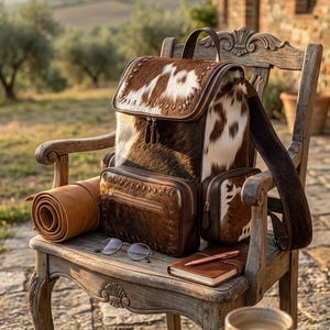 Cowhide Backpack | Handmade Hair on Hide Leather Rucksack 30L 45L | Western Boho Daypack | Luxury Artisan Travel Bag | Unique Gift for Her