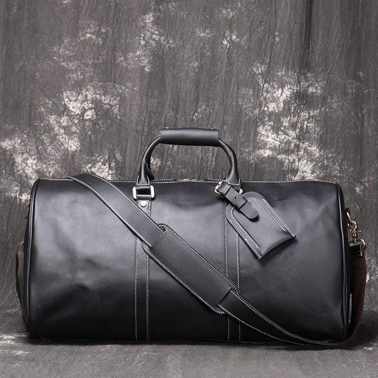 Personalized Full Grain Black Leather Duffel Bag | Handmade  display picture 3
