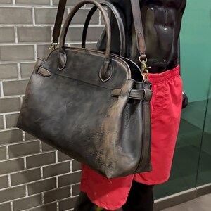 Distressed Leather Satchel Bag, Vintage Leather Handbag, Handmade Bag, Old Money Bag, Genuine Leather Purse, Leather Crossbody Bag, Gift Her image 6
