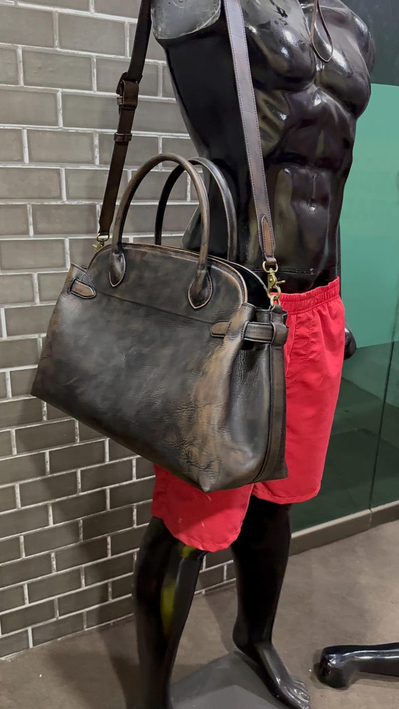 Distressed Leather Satchel Bag, Vintage Leather Handbag, Handmade Bag, Old Money Bag, Genuine Leather Purse, Leather Crossbody Bag, Gift Her image 6