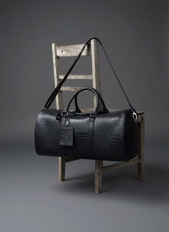 Crocodile Embossed Leather Duffel Bag – Italian Leather Weekender, Monogram Option